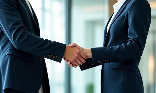 Professional handshake in a modern London office setting